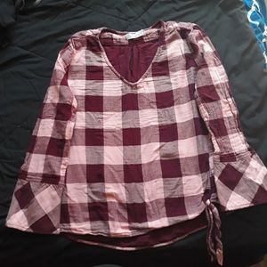 Time and Tru Purple & Mauve Plaid Blouse